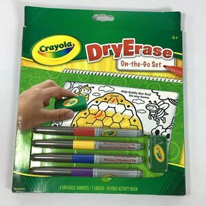Crayola Dry Erase Travel Activity Book On The Go Set Markers Eraser New